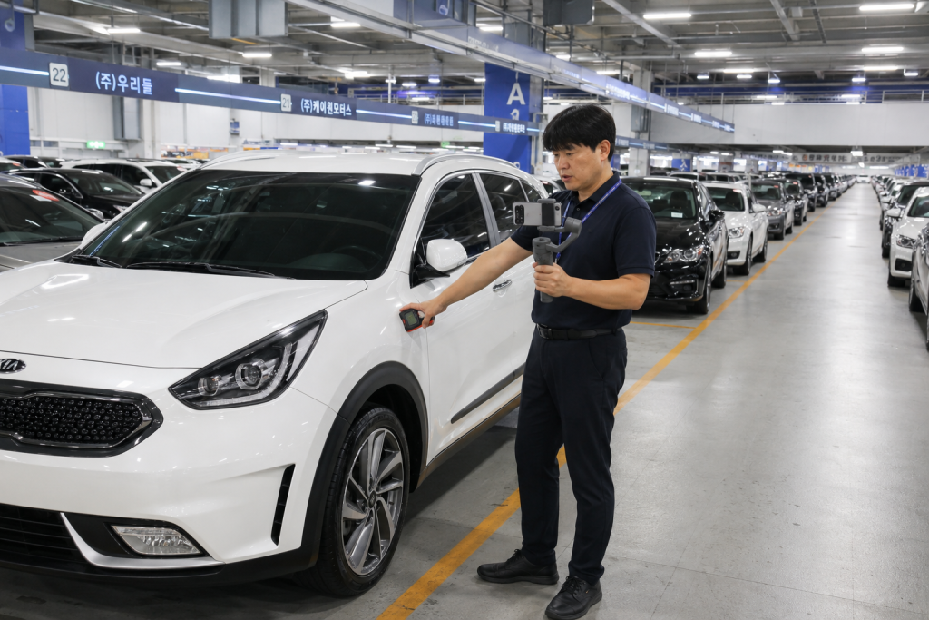 Авто з Кореї: особливості імпорту та вибору Автомобільний експерт знімає детальний відеоогляд білого авто та перевіряє товщину лакофарбового покриття